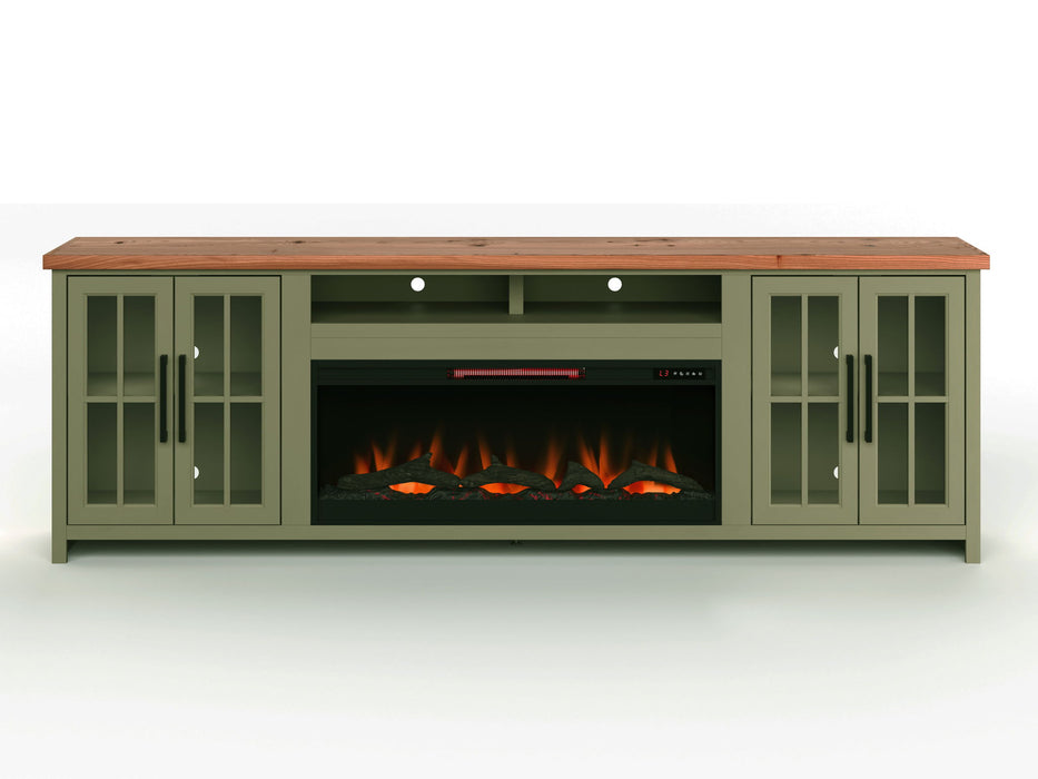 97" Fireplace TV Stand Console For TVs Up To 100" - Sage Green And Fruitwood Finish