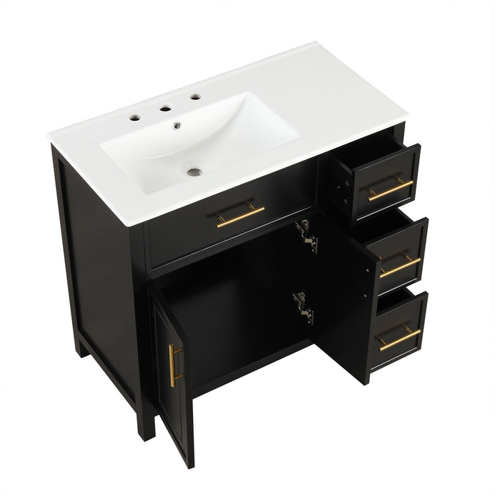 Modern Bathroom Vanity With Sink Top, 2 Doors And 3 Drawers