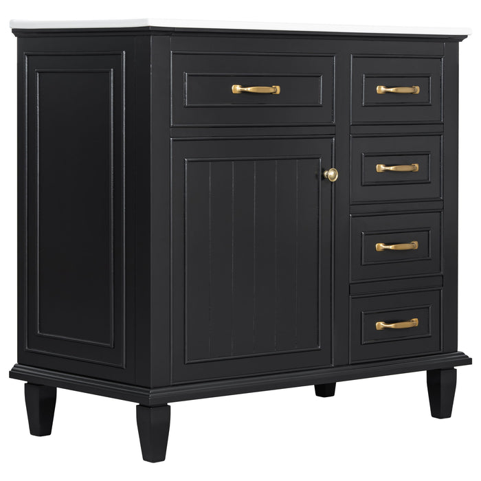 Modern Bathroom Vanity With Sink Top, Flip Drawers, Adjustable Shelf
