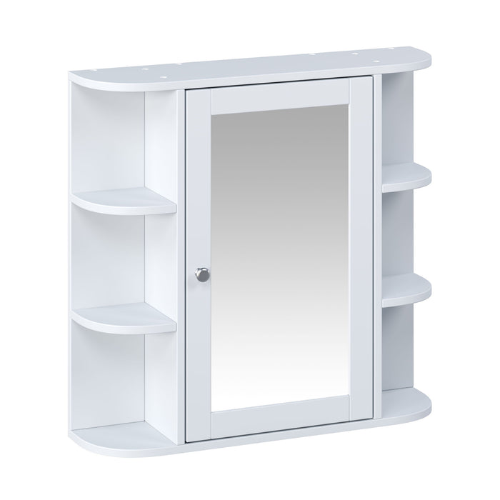 Bathroom Wall Storage Cabinet With Mirror And Adjustable Shelf, 6 Open Shelves