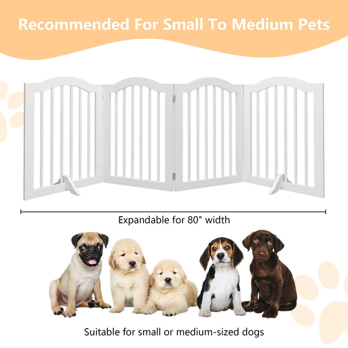 4 Panel Freestanding Pet Gate With Foldable Design And Support Feet - White