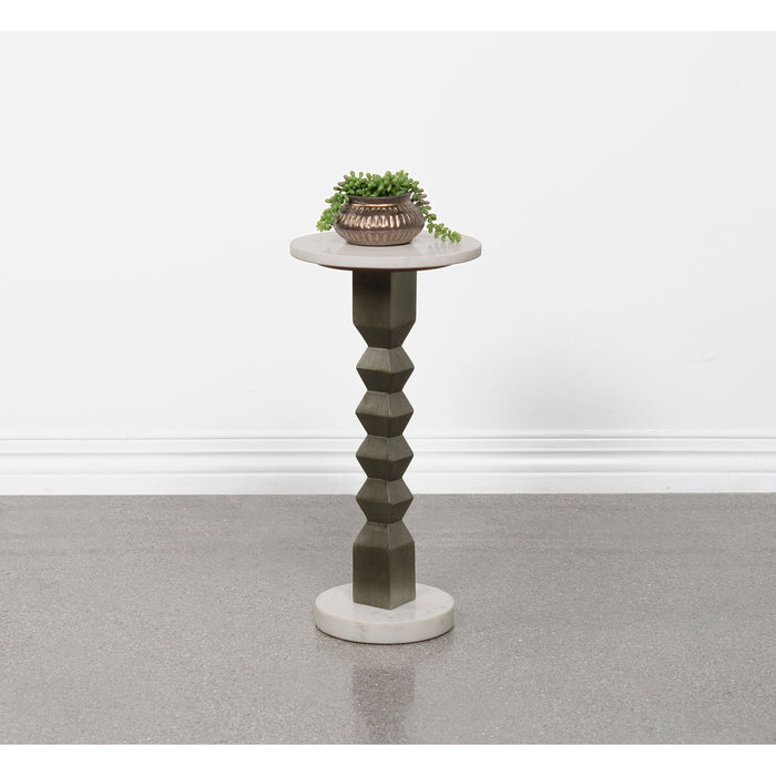 Selena - Round Side Table - White / Gray