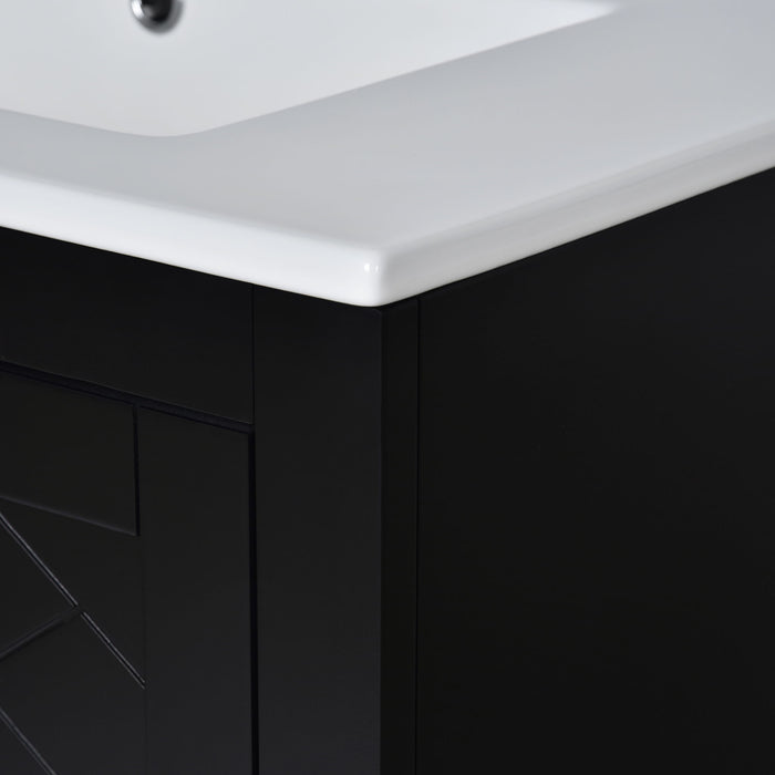 Ceramic Sink Combo, Freestanding Vanity Set With 3 Drawers & Soft Closing Doors