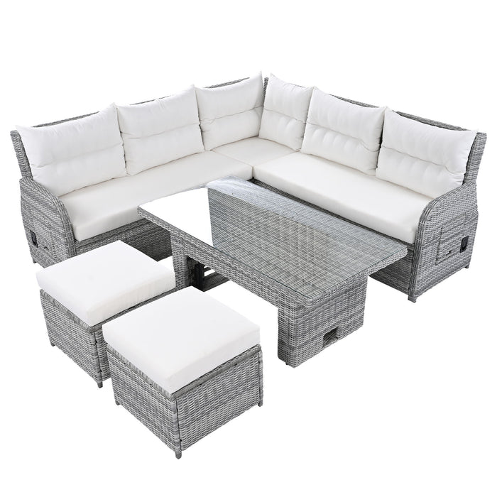 Outdoor Furniture Set Patio Rattan Furniture Set With Adjustable Table, Recliners With Extendable Side Tables And 2 Ottomans