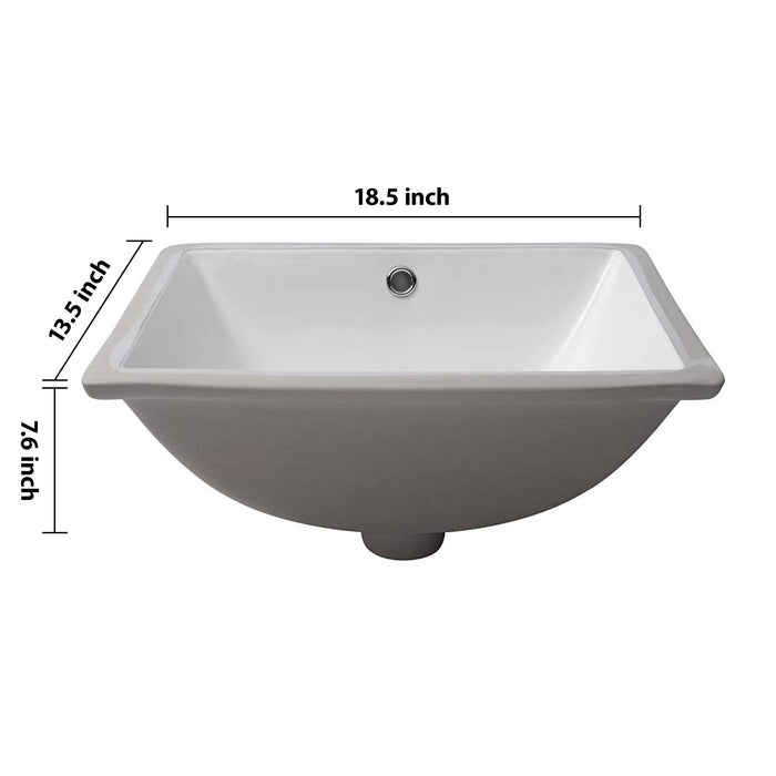 European Style White Ceramic Rectangular Undermount Bathroom Sink With Overflow