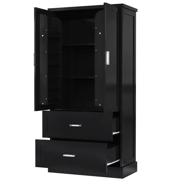 Tall Bathroom Storage Cabinet With 2 Doors And Drawers, Adjustable Shelf