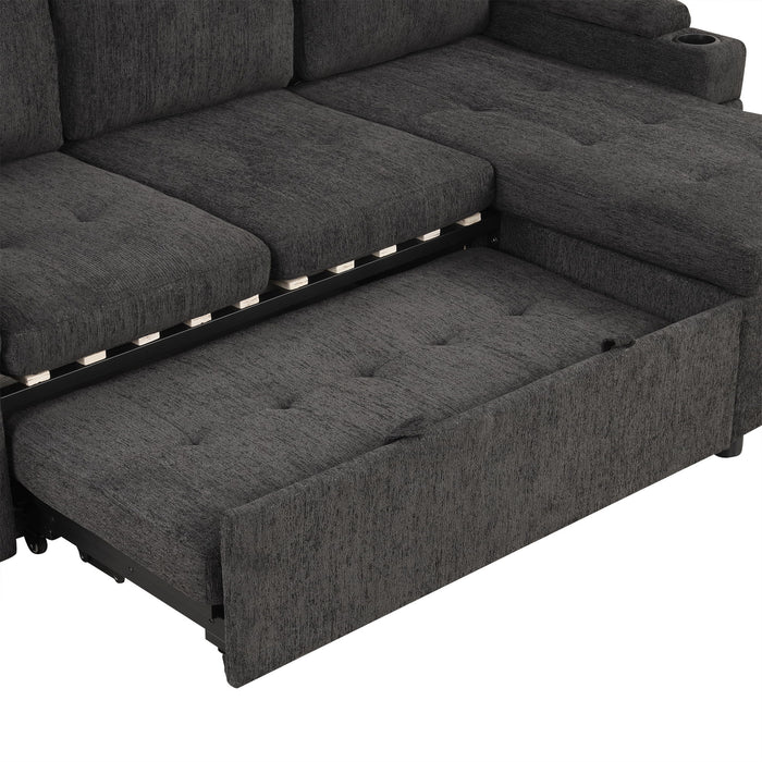 Convertible L Shaped Sofa Couch With Storage, Cup Holders, USB Ports
