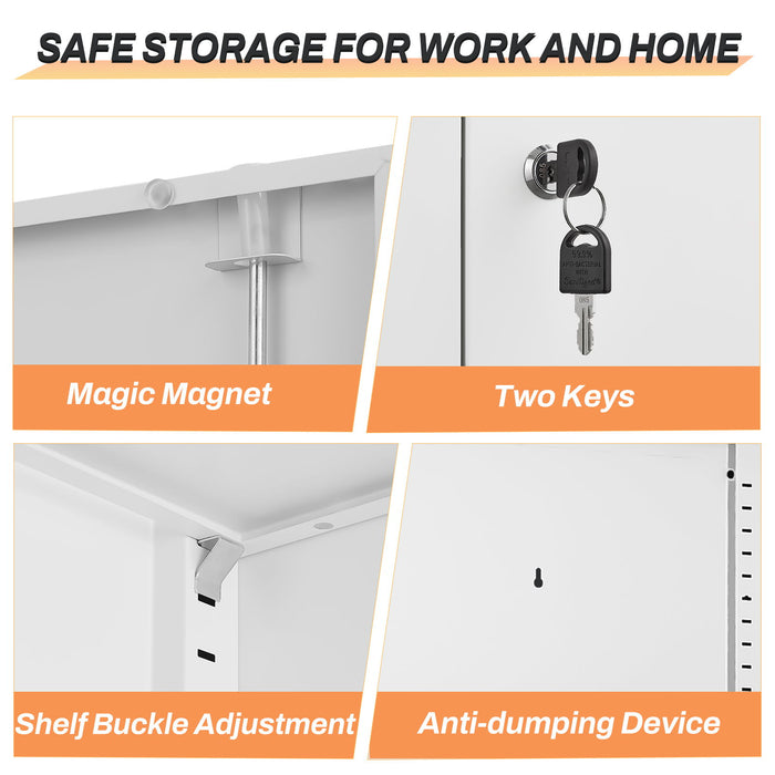 2 Door File Cabinet With Lock, 4 Adjustable Shelves, Heavy-Duty
