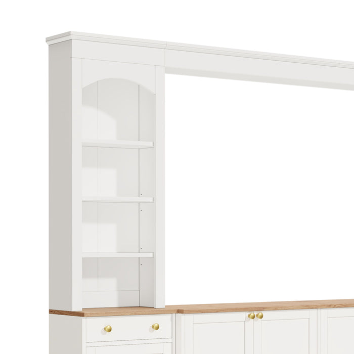Arched Entertainment Center Wall Unit With Bookshelf, Retro Large TV Stand
