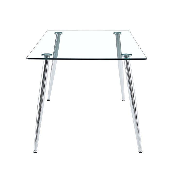 Modern Rectangular Glass Dining Table For 4 - 6 People With Tempered Glass Countertop