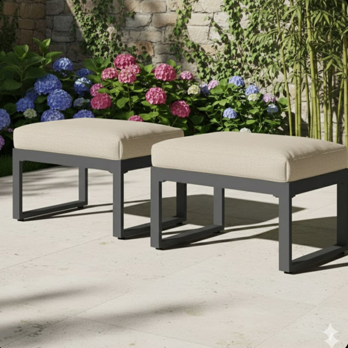 Patio All-Weather Ottomans With Thick Cushions (Set of 2)