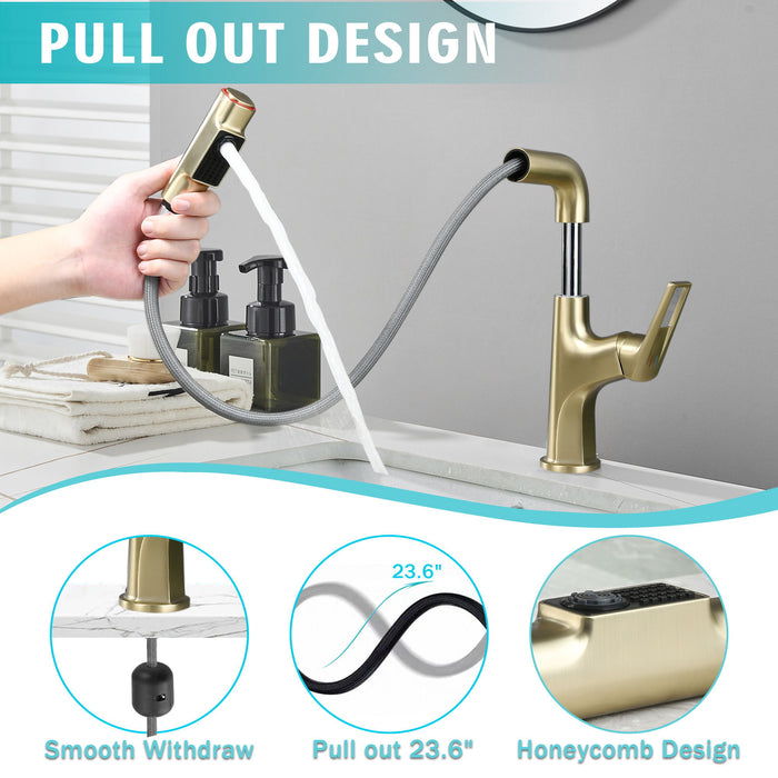 Pull Down Vessel Faucet With Lift Spout & Dual Spray Modes