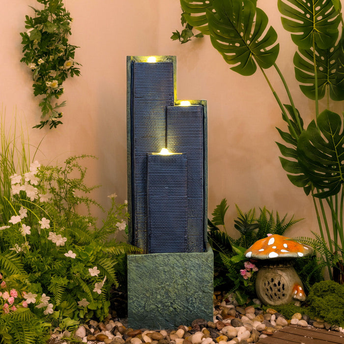 3 Tier Waterfall Fountain With LED Lights - Gray