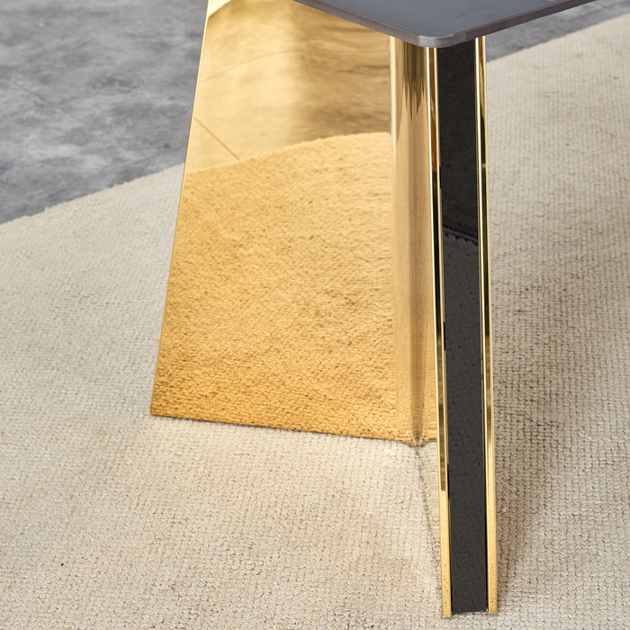 Patterned Slab Dining Table With Golden Stainless Steel Butterfly Legs - Black / Gold