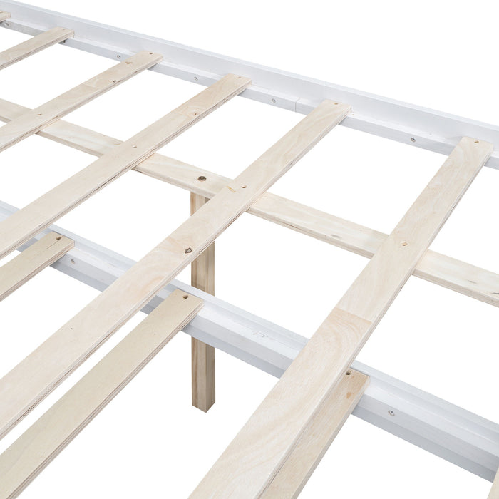 Full Size Platform Bed With Storage LED Headboard, Twin Trundle And 3 Drawers - White