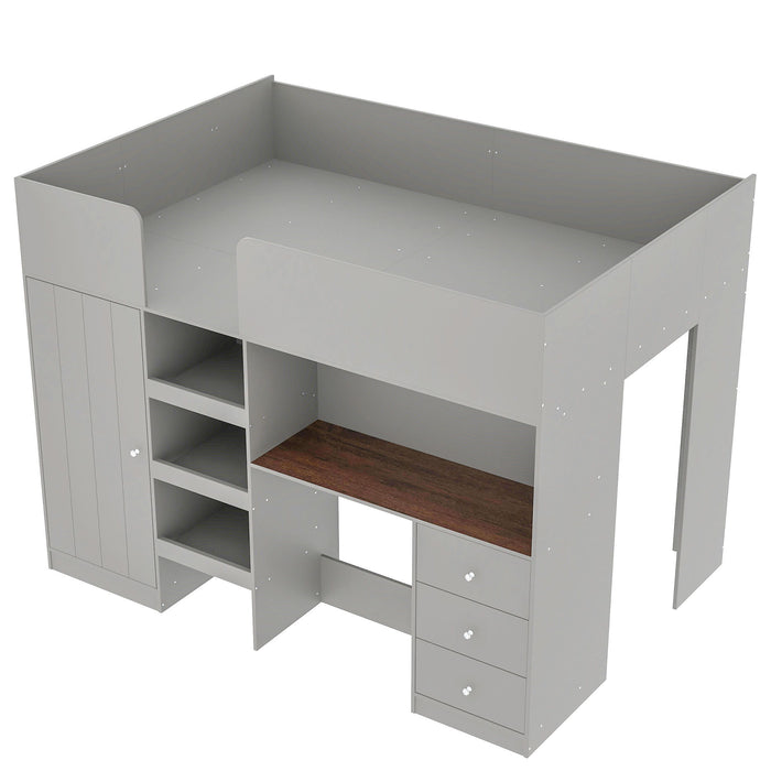 Loft Bed With Built In Wardrobe, Desk, Shelves, And Drawers