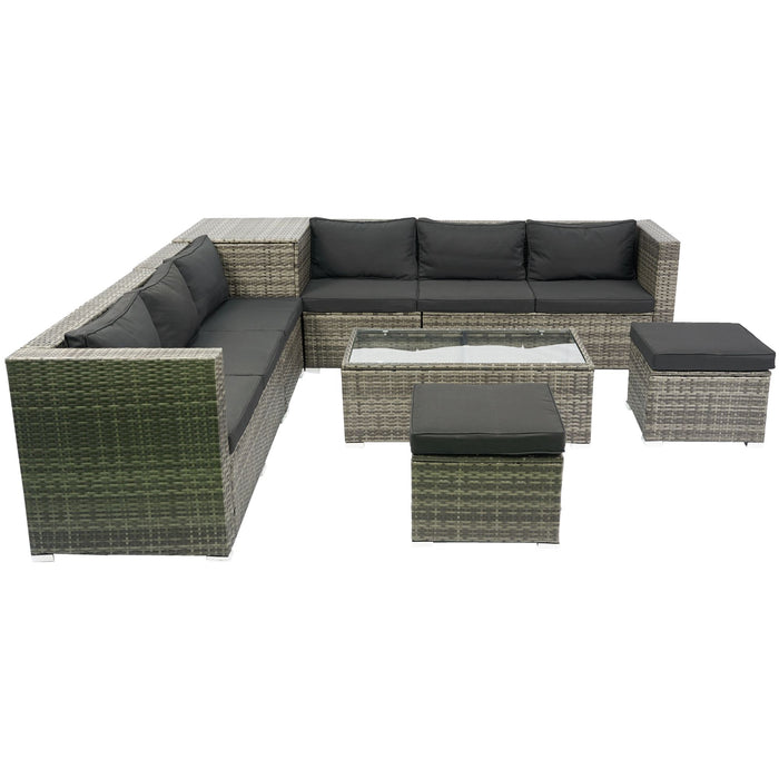 8 Piece Patio Sectional Wicker Rattan Outdoor Furniture Sof Set With One Storage Box Under Seat And Cushion Box - Gray / Black