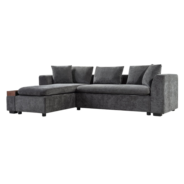 Modern L Shaped Sectional Sofa With Chenille Upholstery And Wooden Storage
