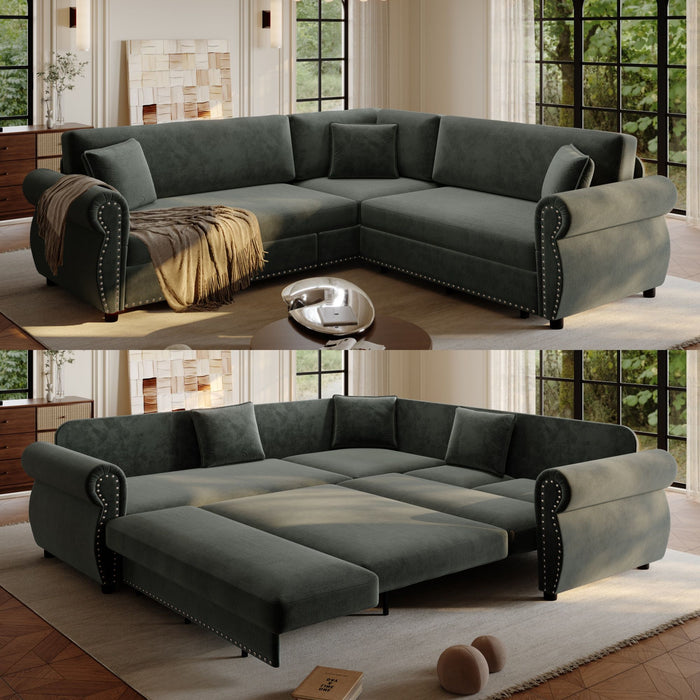 L-Shaped Sofa Couch With Pull-Out Bed