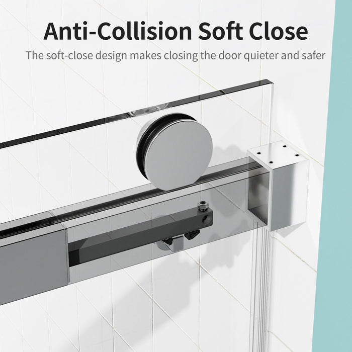 Frameless Single Sliding Soft Close Shower Doors, 3 / 8" Tempered Glass Reversible Installatio