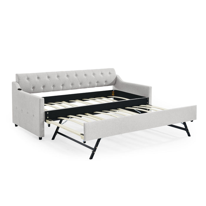 Size Upholstered Daybed With Trundle And USB Charging Armrest