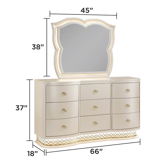 Flora - 9 Drawer Dresser With LED - Champagne