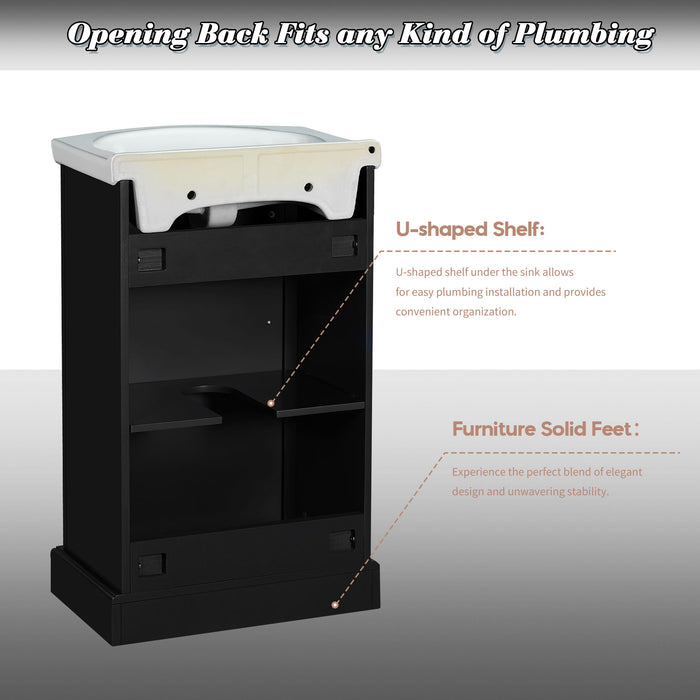20" Bathroom Vanity With Bulged Sink, Freestanding Single Vanity Set, Soft Close Door
