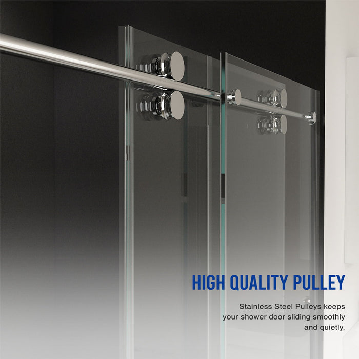 Frameless Shower Door, Sliding Shower Door, With Premium Thick Tempered Glass Shower Enclosure, Double Side Easy Clean Coat, Finished With Buffer - Chrome