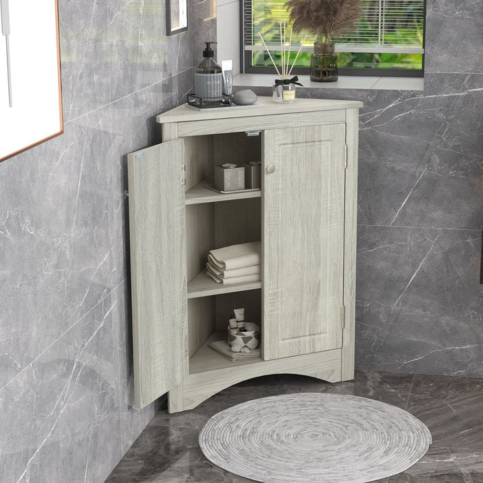 Triangle Bathroom Storage Cabinet With Adjustable Shelves, Freestanding Floor Cabinet - Oak