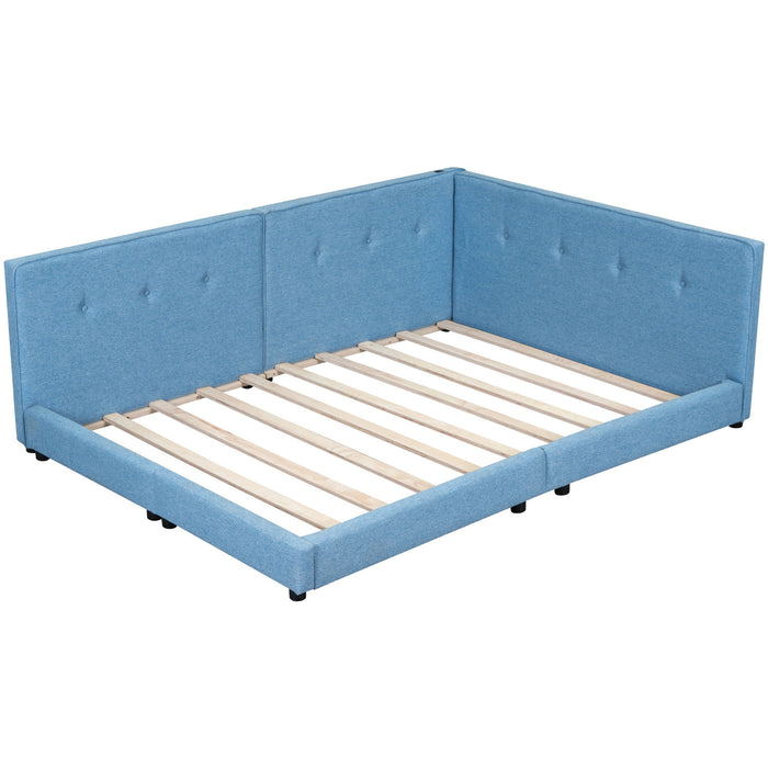 Modern Upholstered Platform Bed With USB Ports And LED Belt
