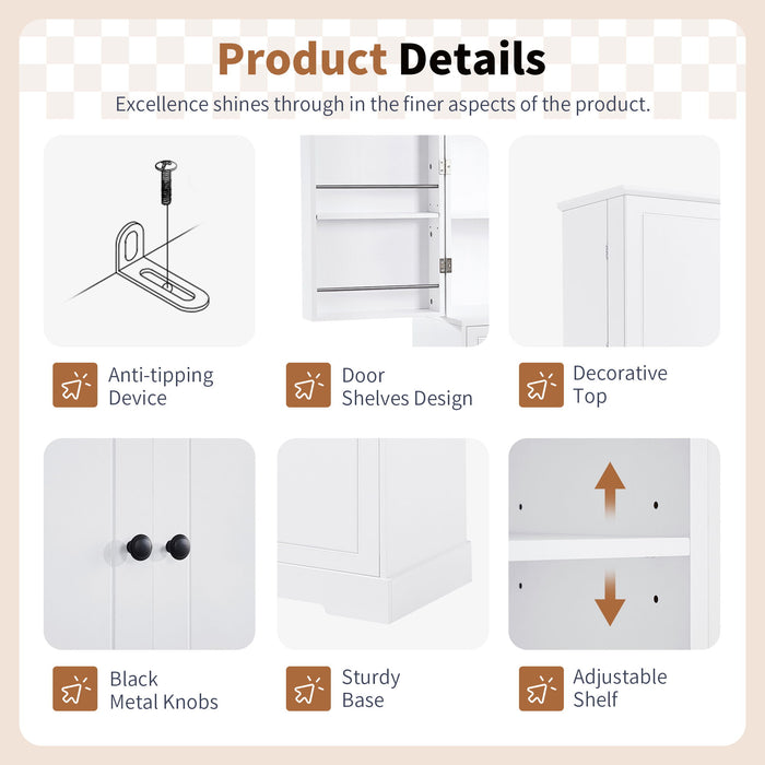 Freestanding Bathroom Storage Cabinet With Doors, Drawers, And Tilt Out Laundry Hamper - White