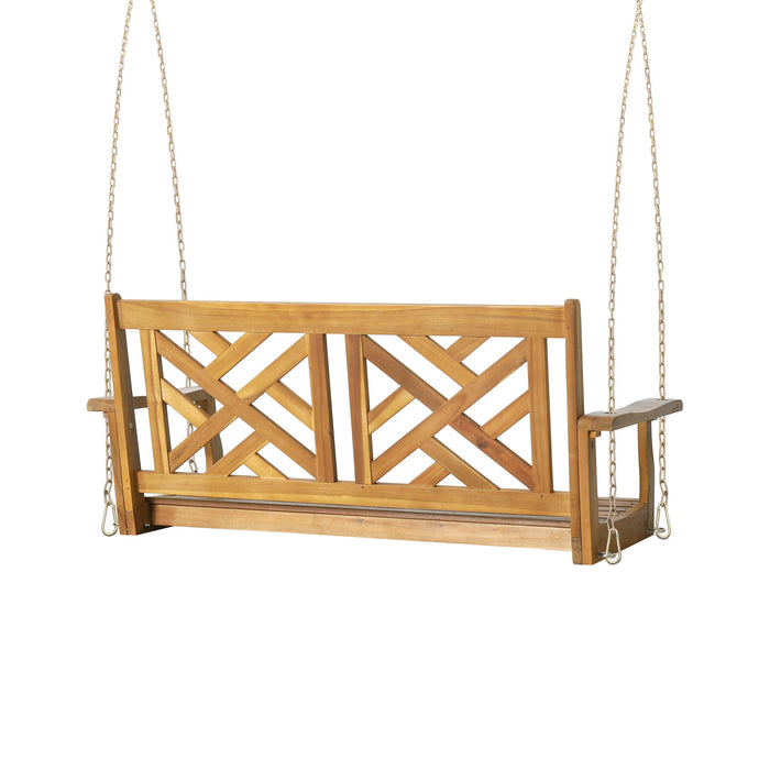 Alejandro - Acacia Wood Porch Swing With Slat Panel Seating