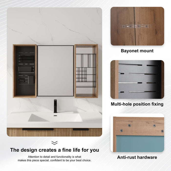 43.5" Mirror Cabinet With Storage, Wall Mounted Medicine Cabinet Frame With Shelves - Imitative Oak