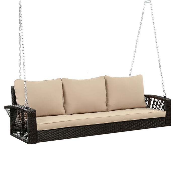 3 Person Large Patio Swing Bench With Cushions For Backyard