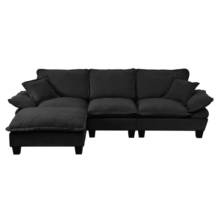 Modular Sectional Sofa With Movable Ottoman & Pillows