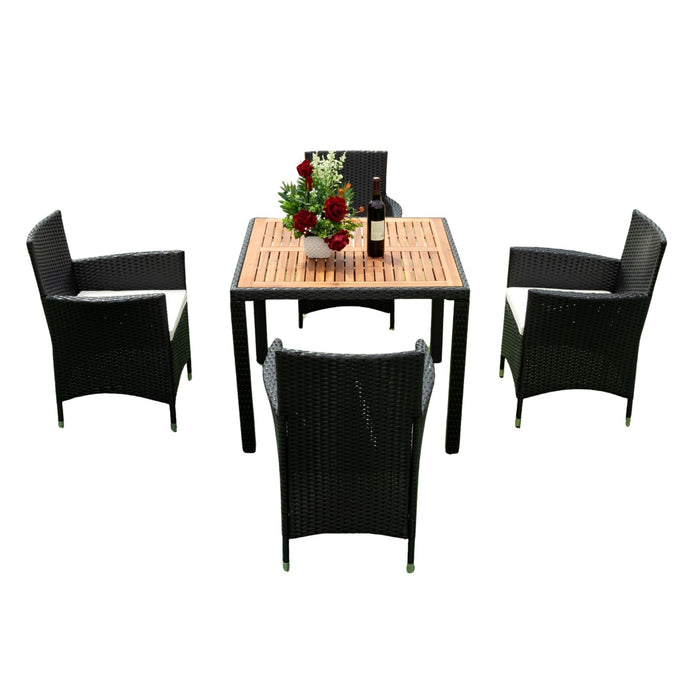 Outdoor Patio Wicker Dining Set With Acacia Wood Top