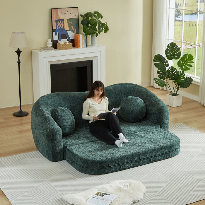 Curved Convertible Sofa, 2 In 1 Frameless Folding Sofa Bed With Pull Out Base And Deep Seat