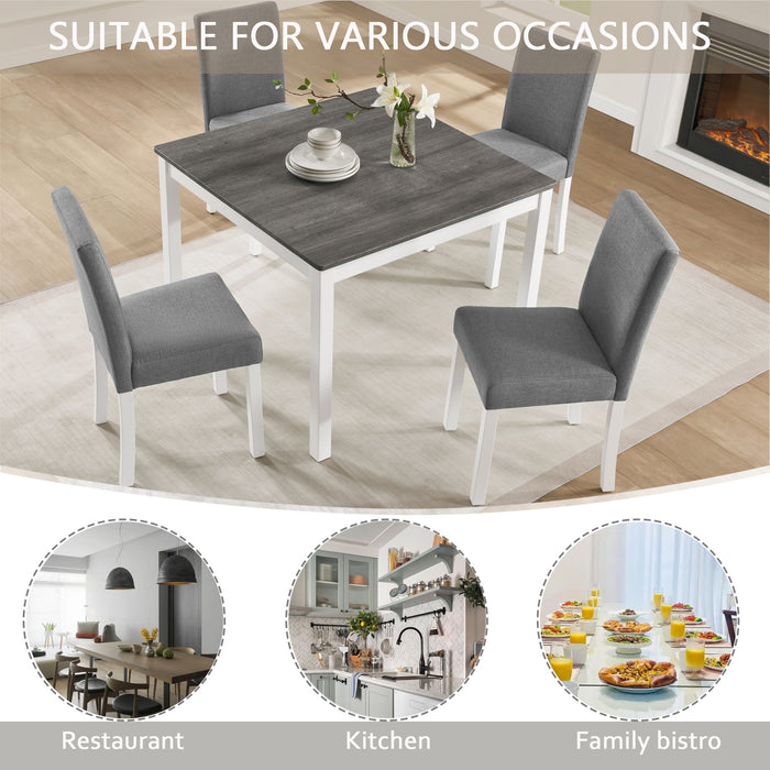 5 Piece Dining Table Set With 4 Chairs For Kitchen - Gray / White