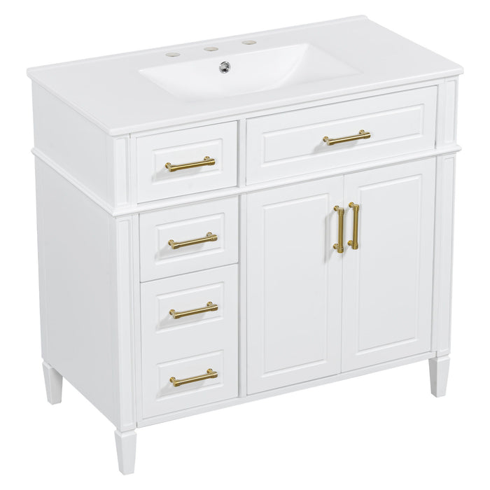 Bathroom Vanity With Sink, 4 Drawers (1 Flip Drawer), 2 Doors & Adjustable Shelf - White