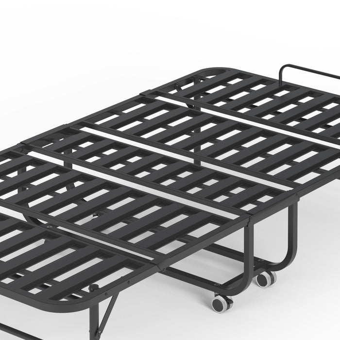 Twin Wide Folding Bed For Tall People, Extra Long & Wide Rollaway With Memory Foam, Heavy-Duty - Black