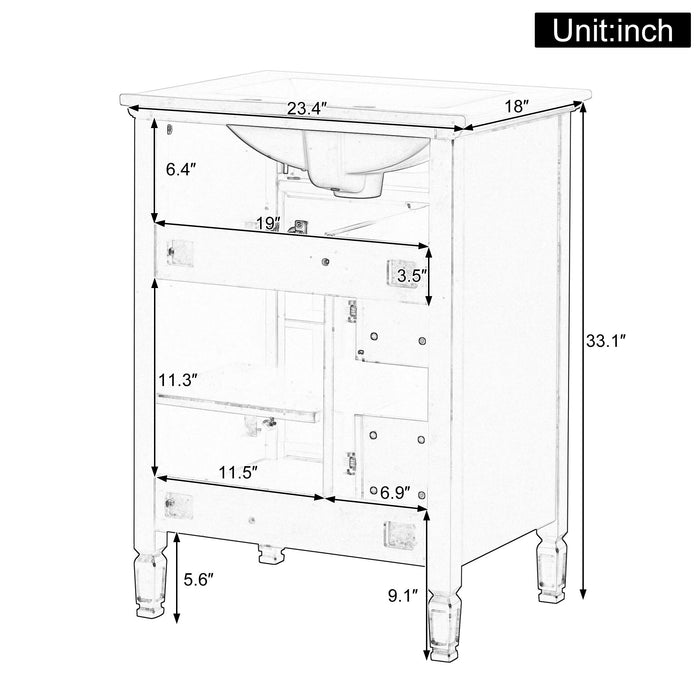 Modern Bathroom Vanity With Sink, Flip Drawer, 2 Drawers, Adjustable Shelf