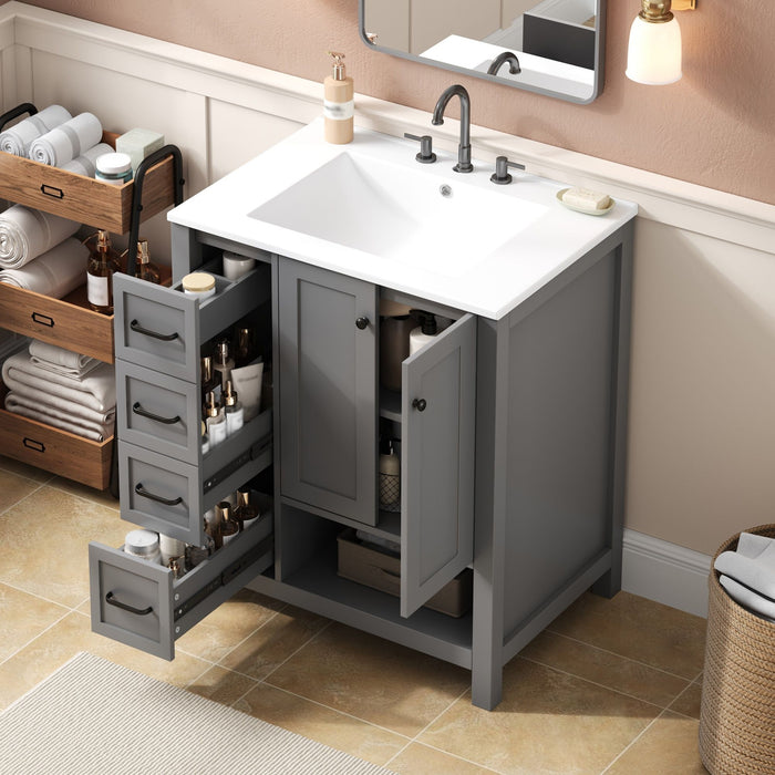 Bathroom Vanity With Sink Top, Bathroom Vanity Cabinet With 2 Doors And 2 Drawers, Open Shelf