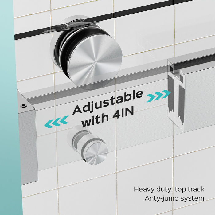 Frameless Double Sliding Shower Door In, Thick Tempered Glass, Reversible Installation