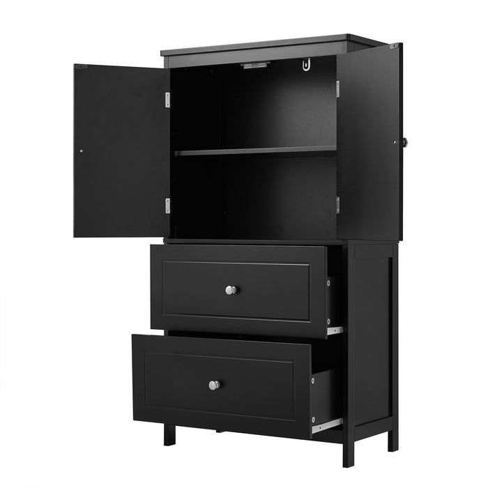 Bathroom Storage Cabinet With 2 Doors And Drawers, Adjustable Shelf