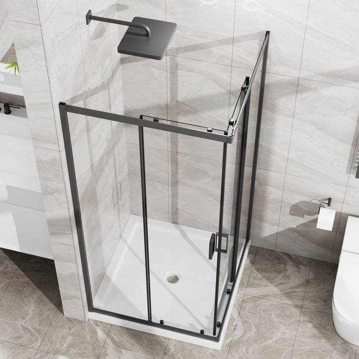 Corner Shower Door, Sliding Shower Enclosure - Matte Black
