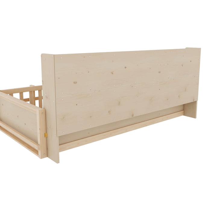 Platform Bed Frame With Guardrail, Storage Shelves & Bookshelf