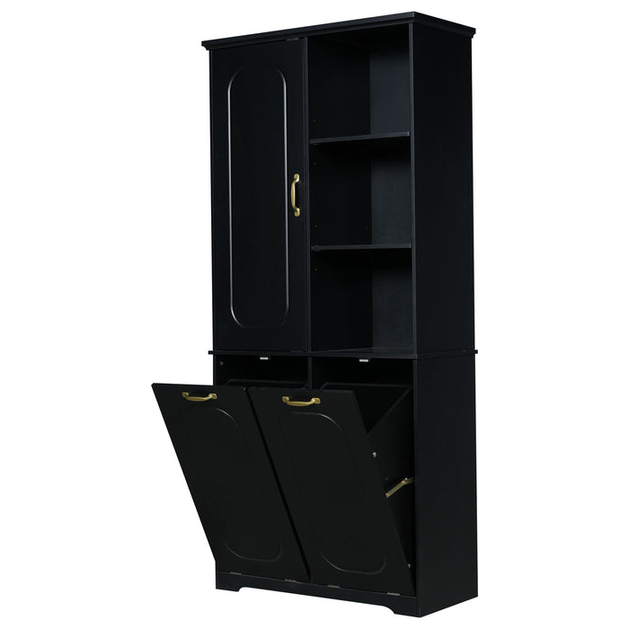 Freestanding Tall Storage Cabinet With 2 Tilt Out Hampers