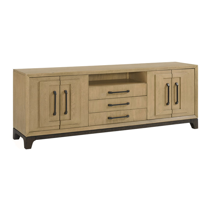 Sutton Place - Entertainment Console With Open Shelf, Storage Drawers, And Cord Cutouts - Caramel / Cocoa