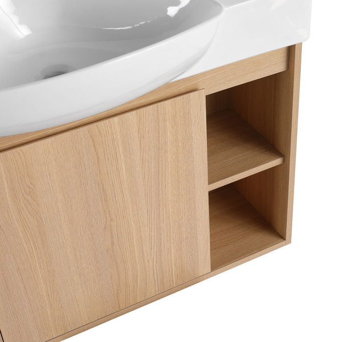 26" Wall Mounted Bathroom Vanity With Sink & Soft Close Door - Oak