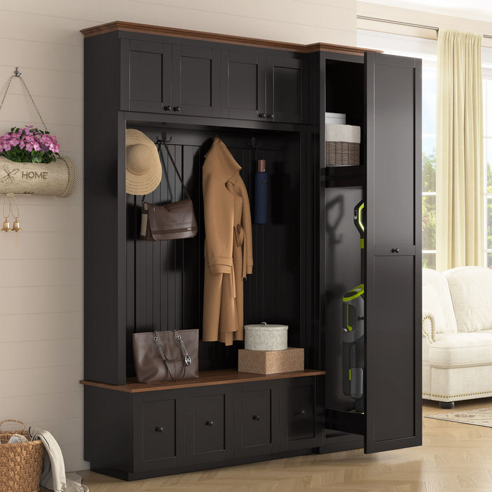 Entryway Hall Tree With Storage Bench, Coat Rack Shoe Bench With Cabinets